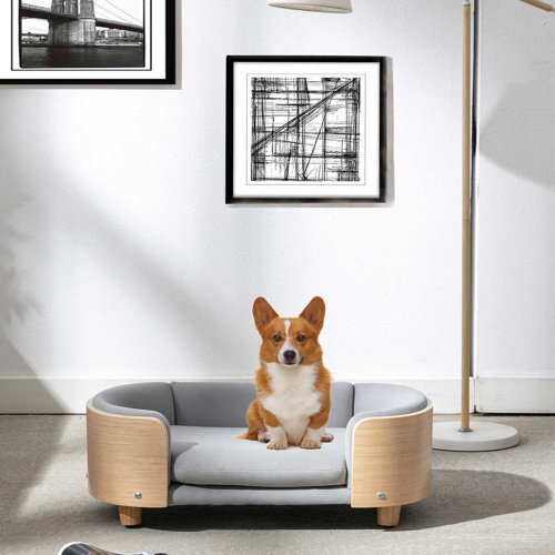 Tucker Murphy Pet™ Solid Wood Dog Bed Pet Sofa Elevated Velvet Cushion